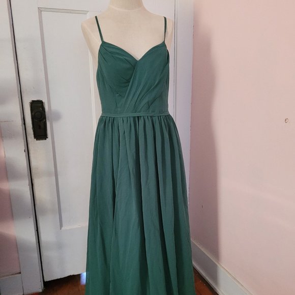 Azazie Bridesmaid Dress A-Line Pleated Eucalyptus Green Size L - Picture 4 of 12